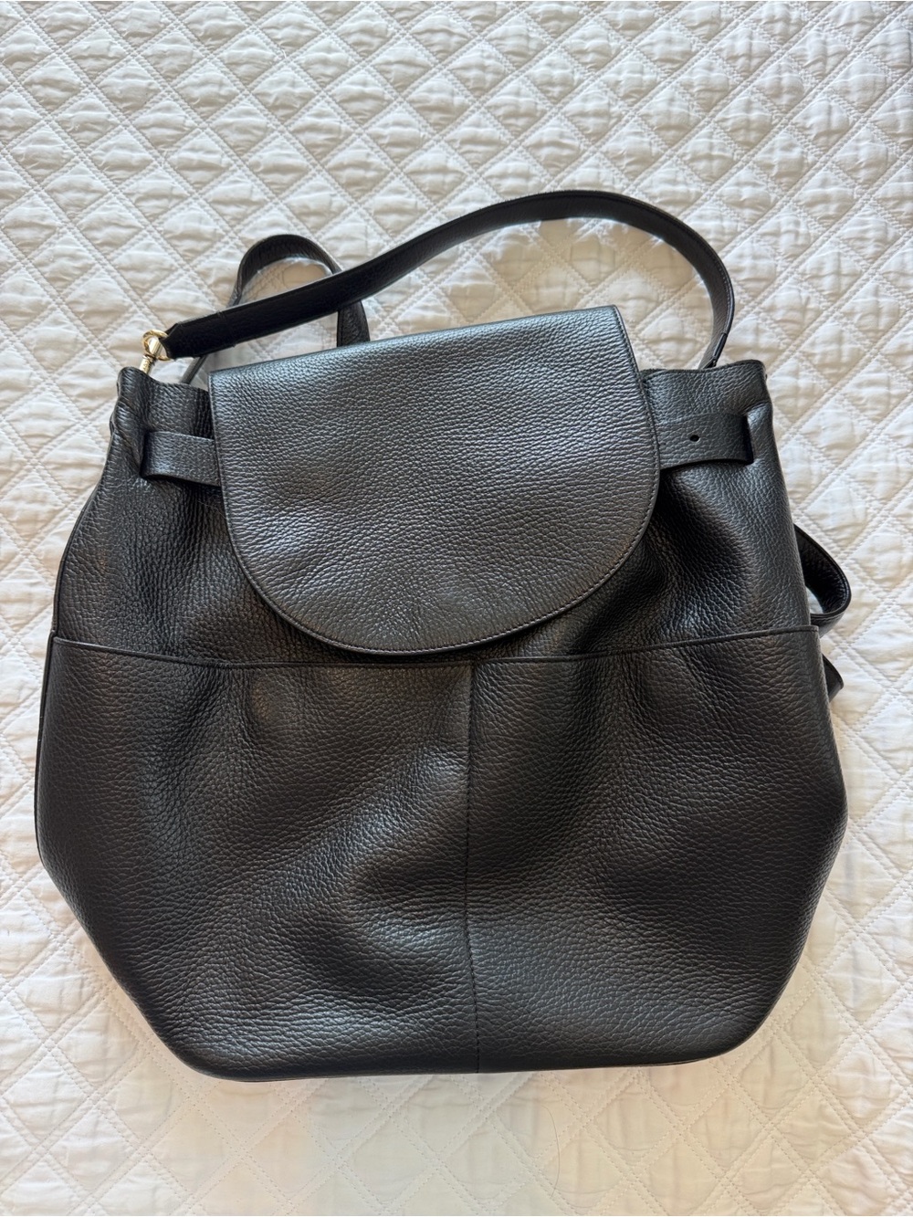 Cuyana Black Pebbled Convertible Leather Backpack and Shoulder Bag